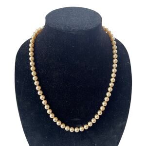 Vtg Crown Trifari Faux Pearl Necklace 22" Gold Hiddden Clasp Old Money Preppy